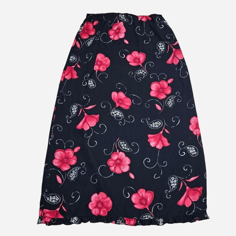 90s whimsical indie red black floral midi maxi skirt